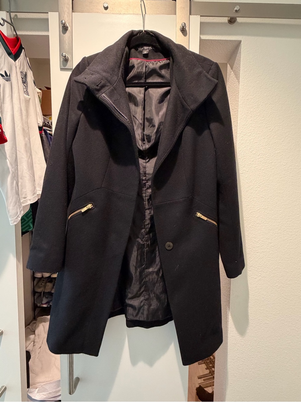 Black Pea Coat with Gold Zipper Details